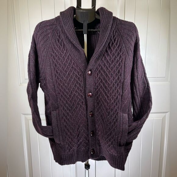 NWT Banana Republic men’s cable knit wool shawl collar cardigan sweater size L - Picture 10 of 13